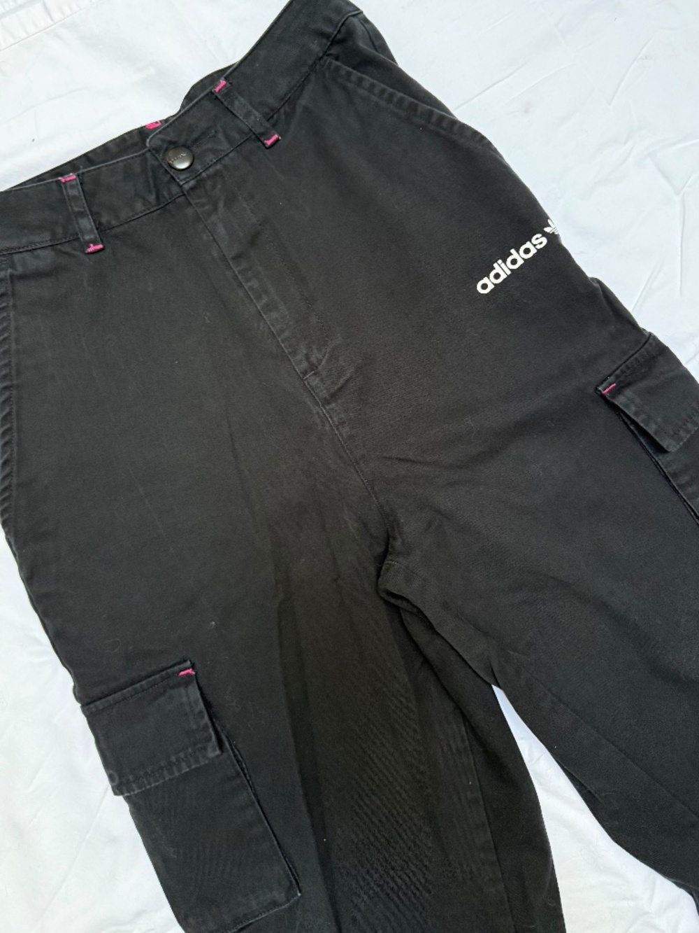 Adidas Originals Trefoil cargo utility jogger pants w/ pink contrast stitching
